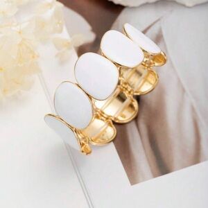 Anthropologie  Stylish Gold and White Elastic Oval Bracelet